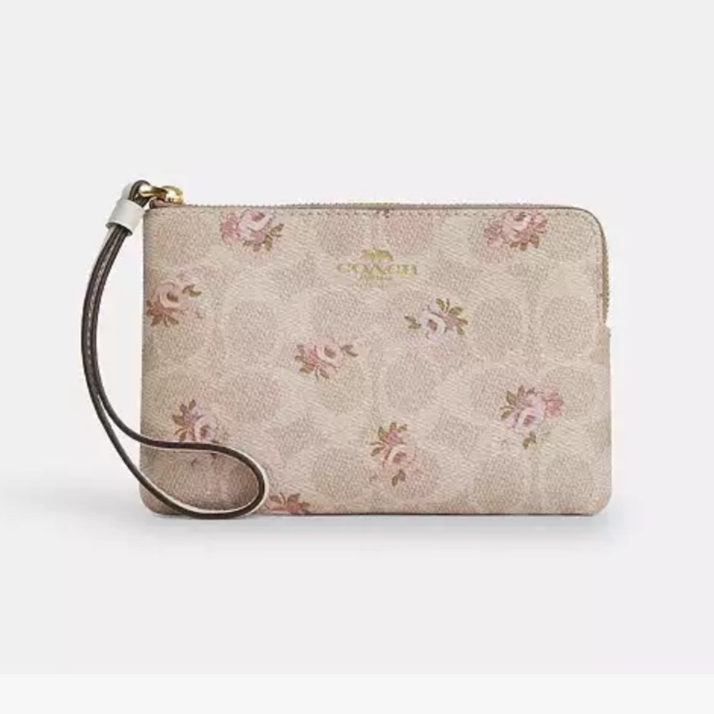 Coach Pink Floral corner zip Wristlet nwt - Picture 3 of 5